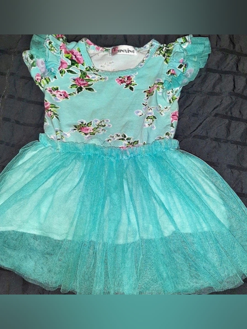 Jinxing Toddler Girl Aqua Floral Tulle Party Dress 3T